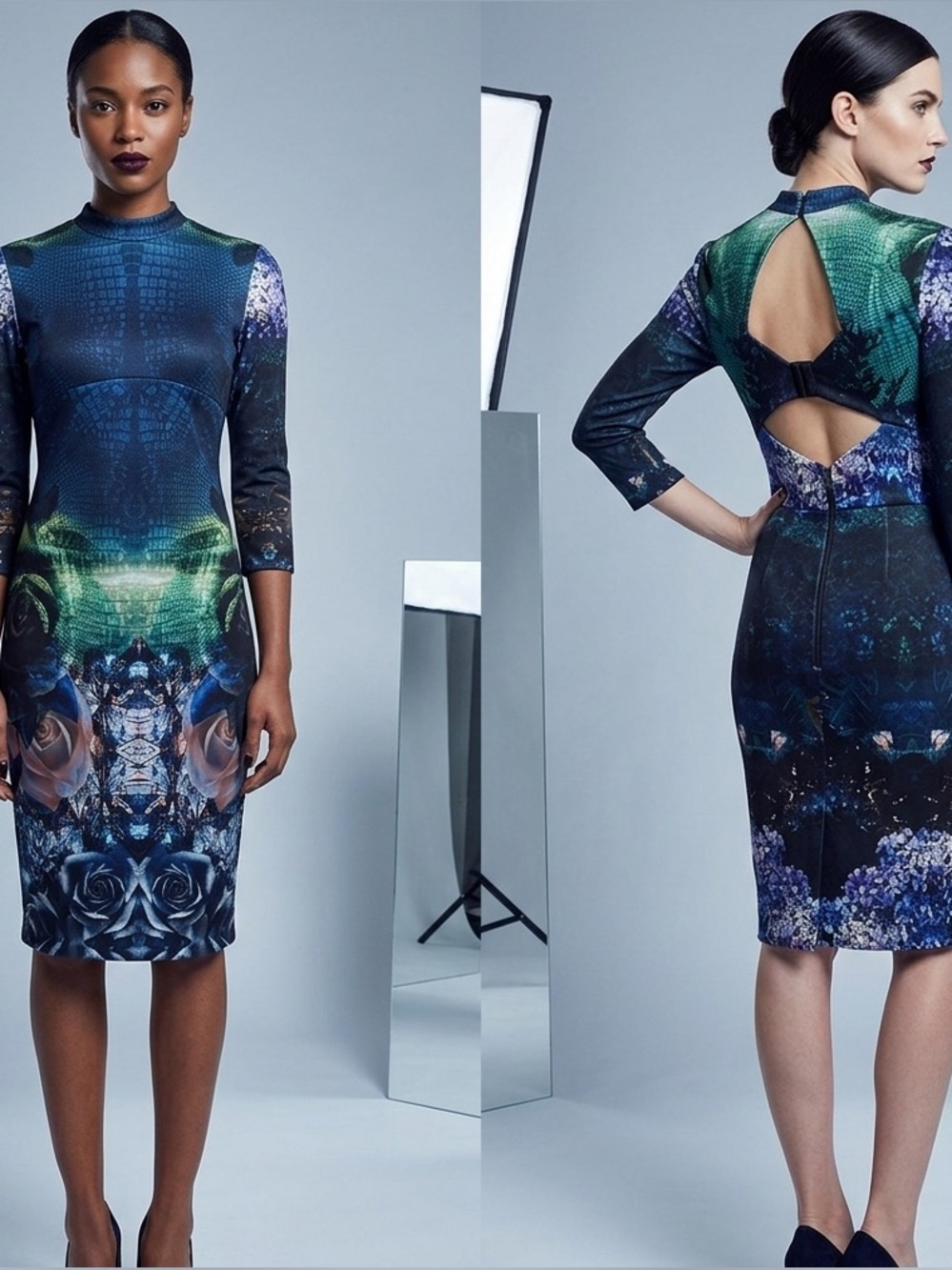 Betsey Johnson Black and Blue Midi Dress